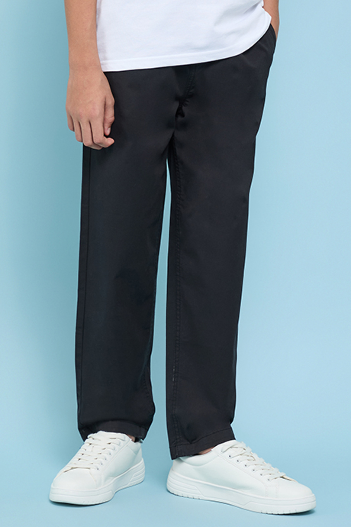R&B Boy's Black Solid Straight Fit Pants with Drawstring Waist