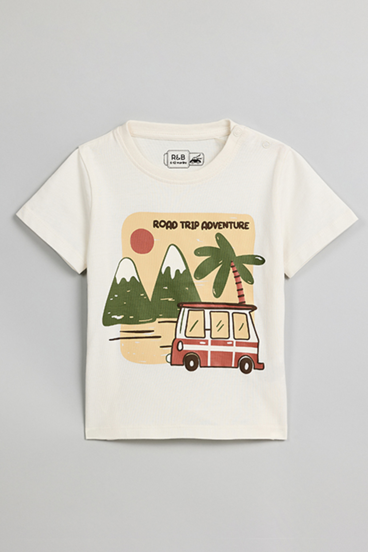 R&B Boy's Cream Graphic Print T-Shirt with Crew Neck and Short Sleeves