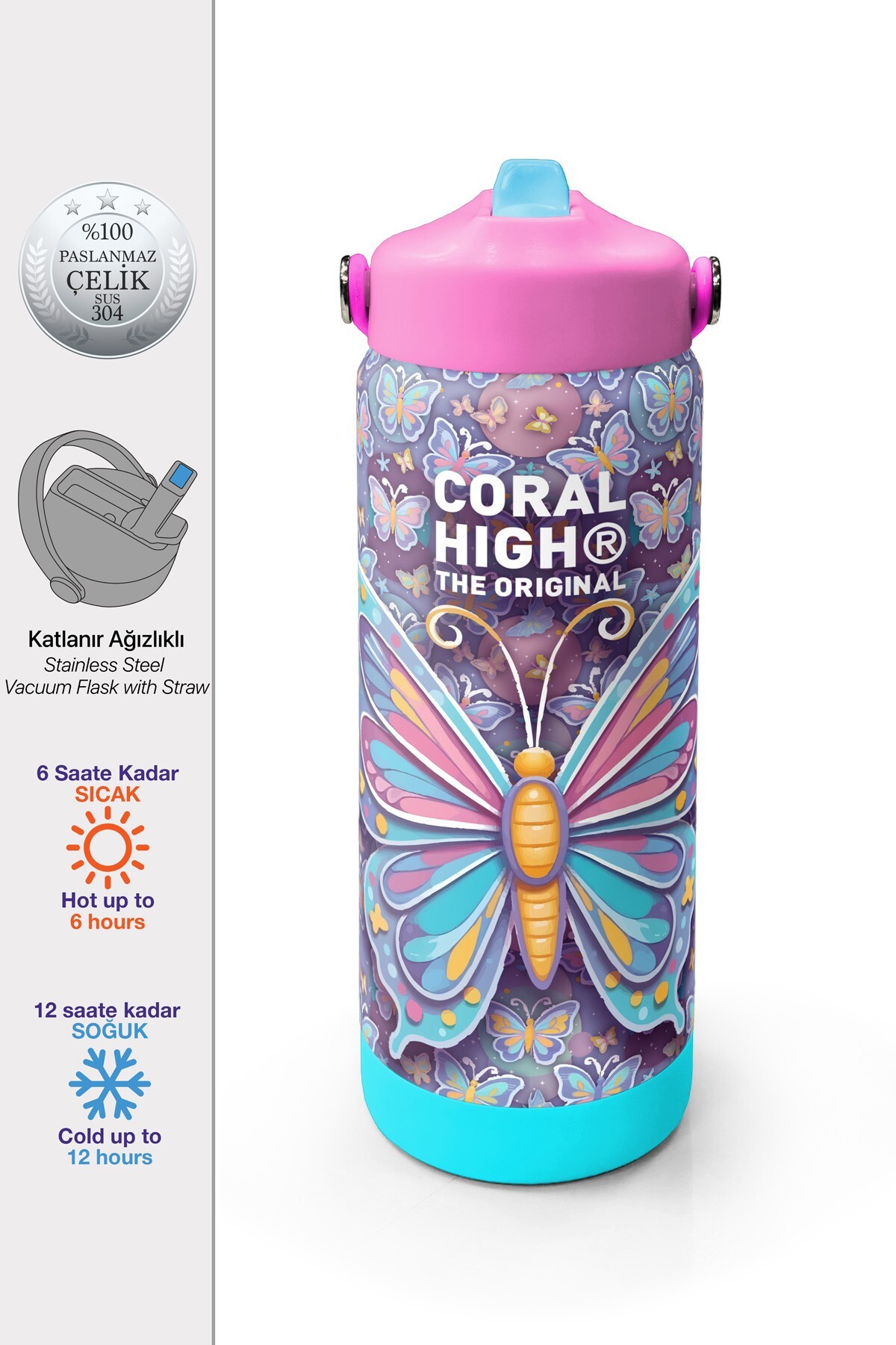 Coral High Milka Dondurma Desenli Katlanır Ağızlıklı Çelik Termos