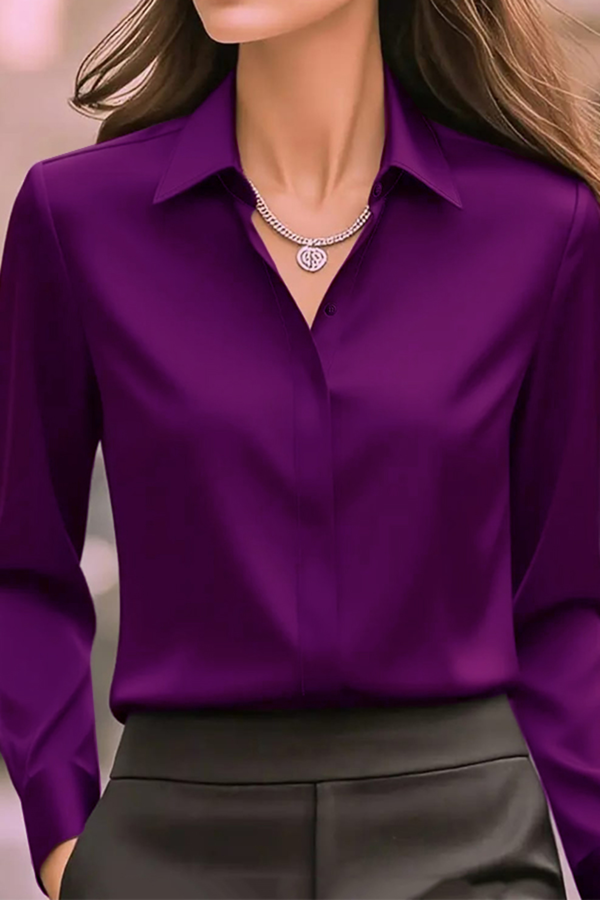 TRENDBUTİKOFFİCİAL  Dubai Krep Kumaş Gömlek - Mor - Görsel 2