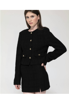 ginaci Siyah Gold Düğmeli Tweed Ceket – Klasik & Şık Tasarım