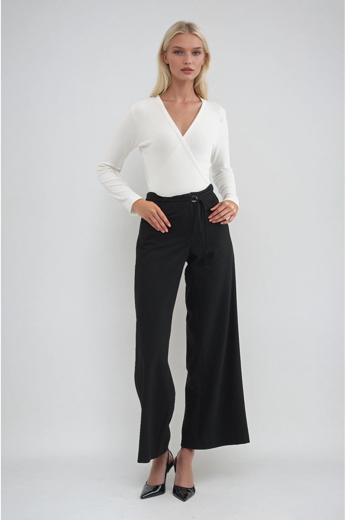 Basic Wide Leg Pants with Belt Detail 0126