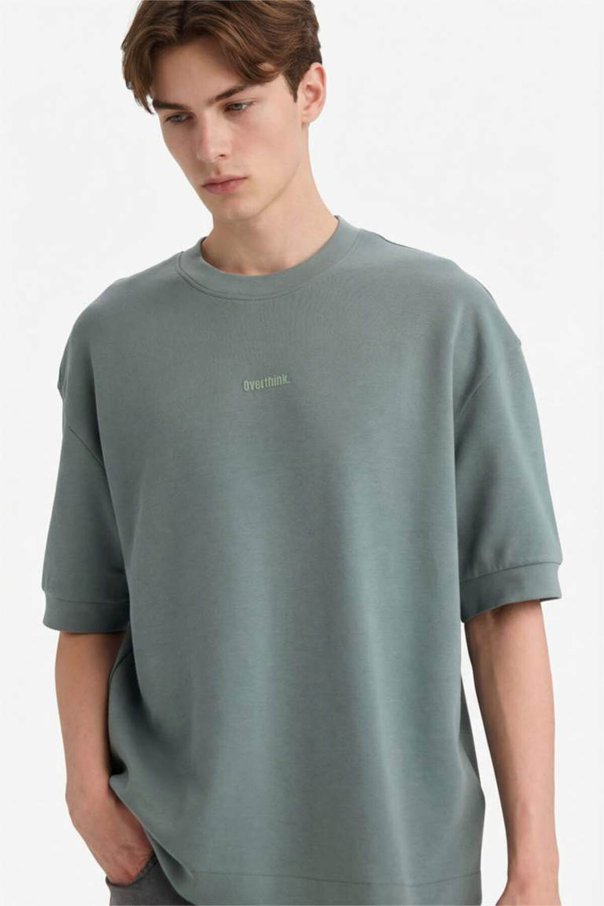 Defacto Breathable Loose Fit Printed T-Shirt Green Men's T-Shirt F8144Ax/Gn1083