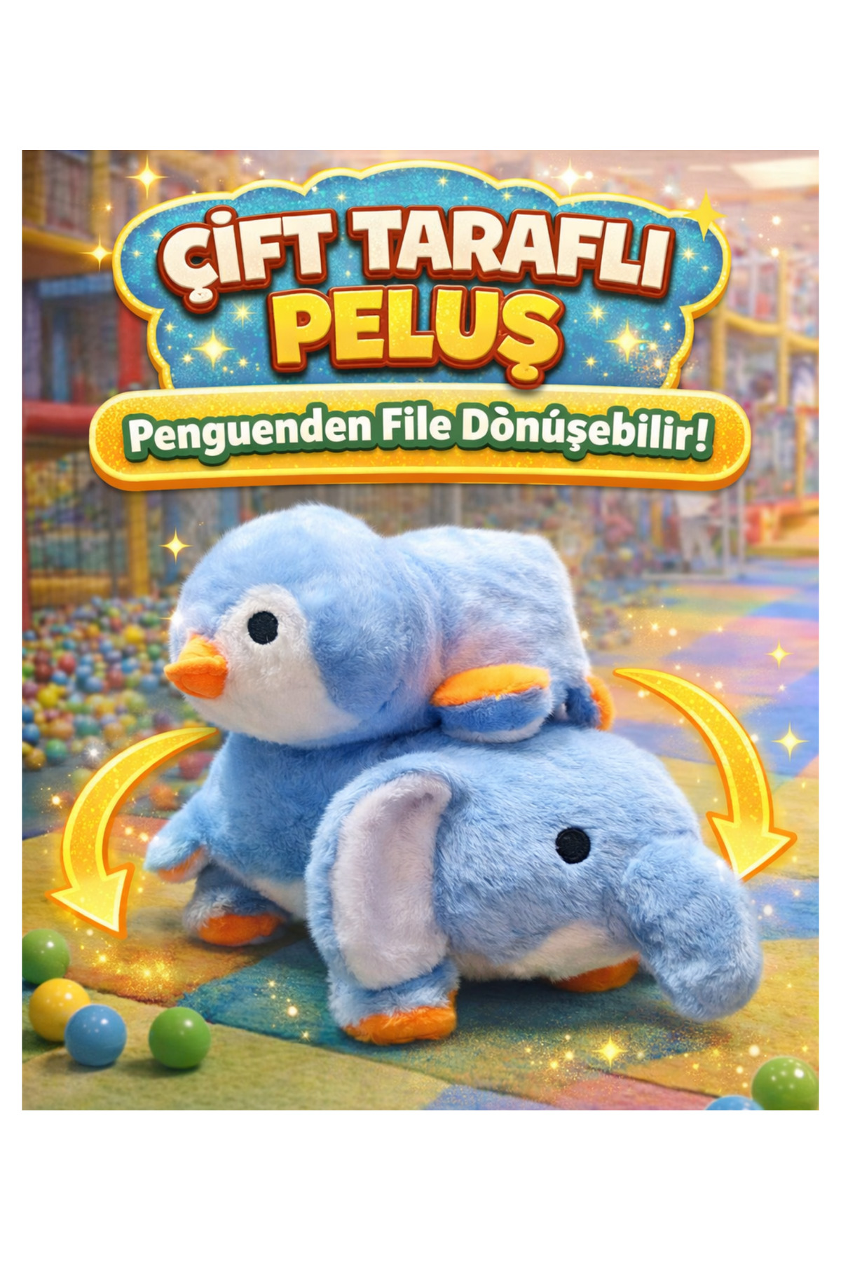 Peluş Oyuncak Çİft Taraflı Penguen -Fil, Kurbağa Koala Peluşu Kaliteli 25 cm