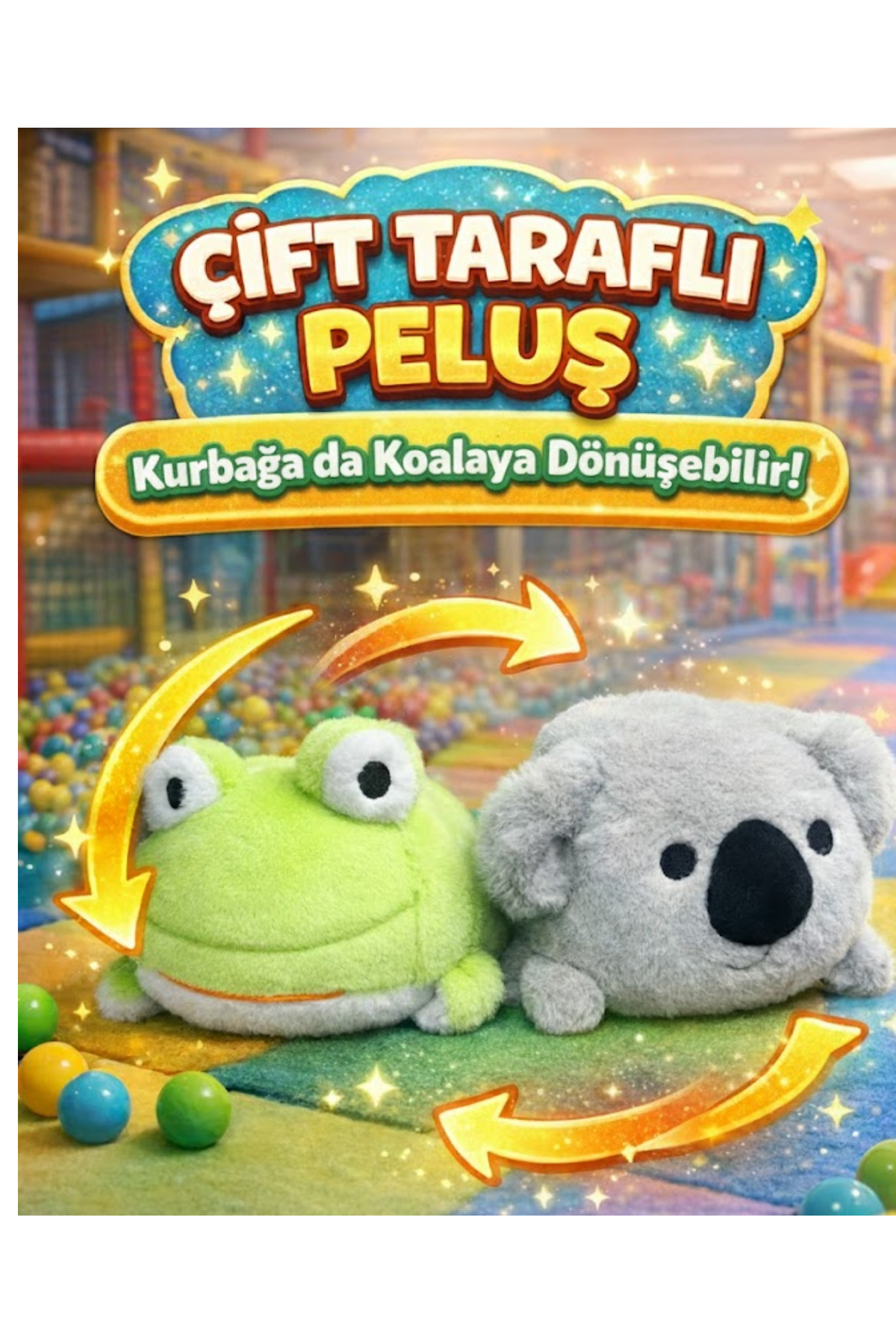 Peluş Oyuncak Çİft Taraflı Penguen -Fil, Kurbağa Koala Peluşu Kaliteli 25 cm