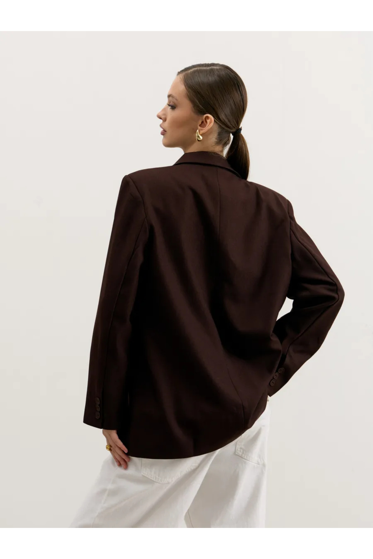 eybetsa  Kadın Düğme Detaylı Oversize Blazer Ceket - Görsel 5