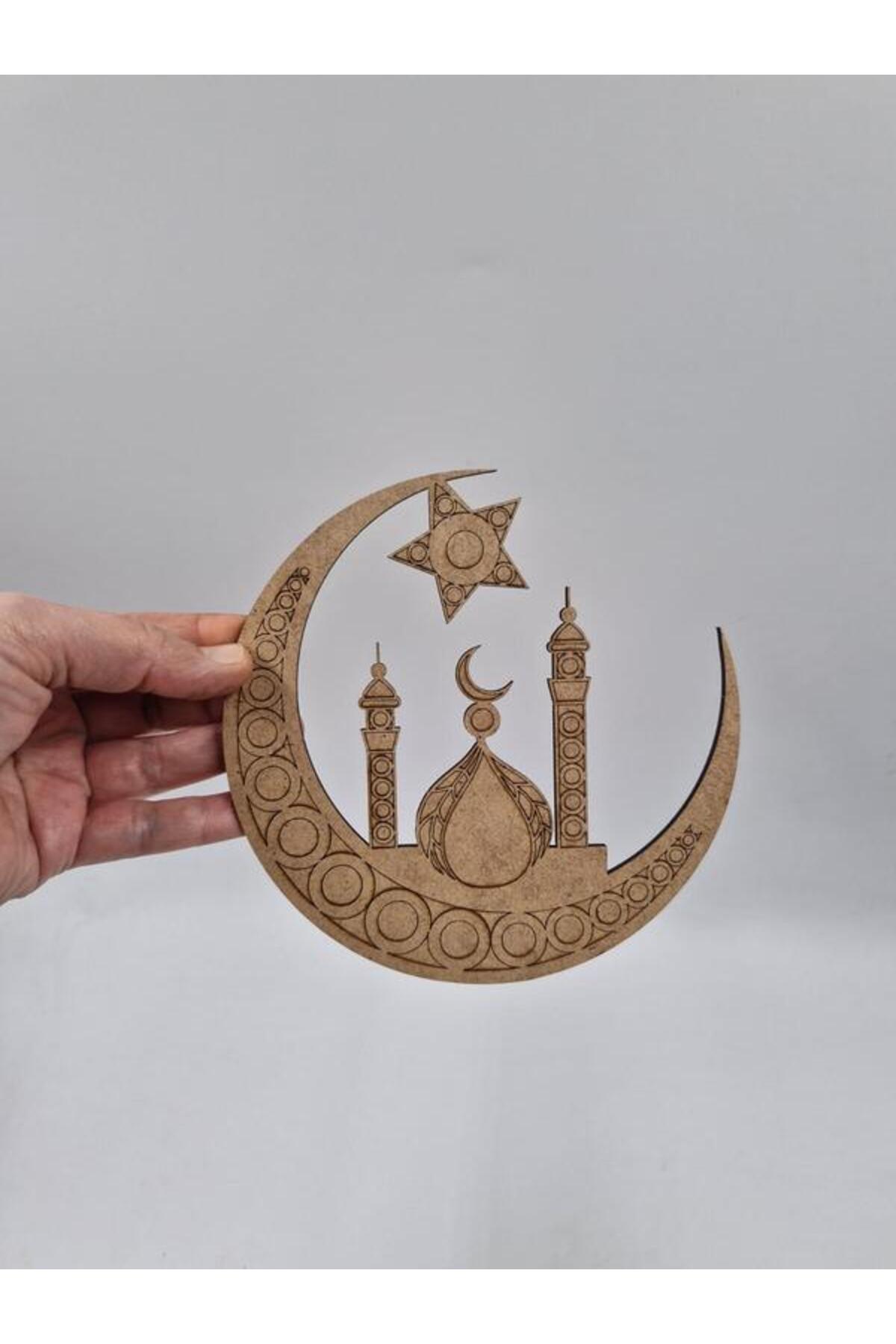 10 Pieces Wooden Ramadan Figure Painting Crescent and Moon School Diy Activity Activity Art 15 cm