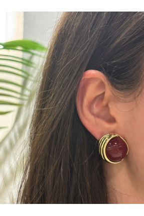 Veralys Atelier YARIM AY PLAKA MODEL MİNELİ TAŞ DETAYLI VİNTAGE KÜPE