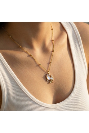 AccessoriesCınCık 316L Çelik Kararmaz Kadın Kolye | Altın Renk Ay Figür