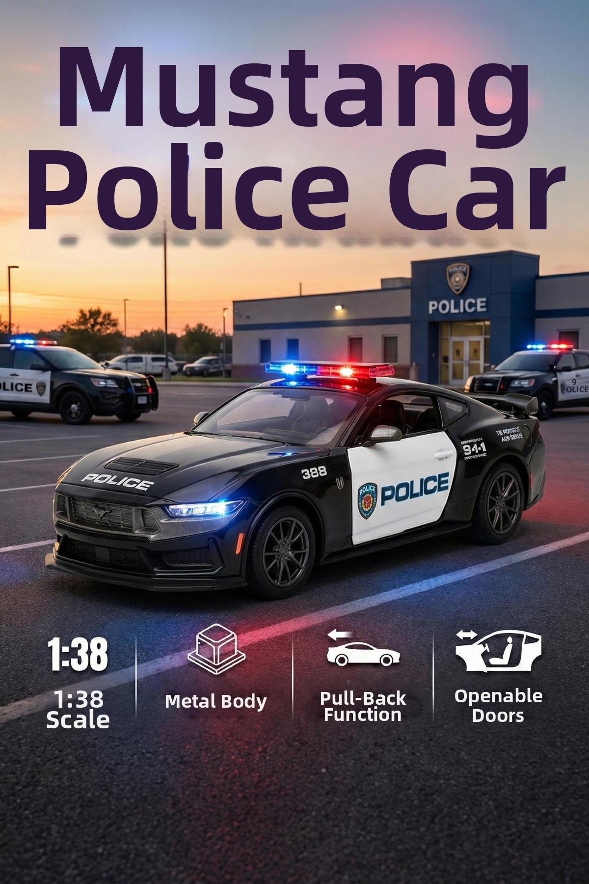 craftivio Police Car Metal Pull-Back Toy Car 1:38 Scale Doors Opened Model Vehicle