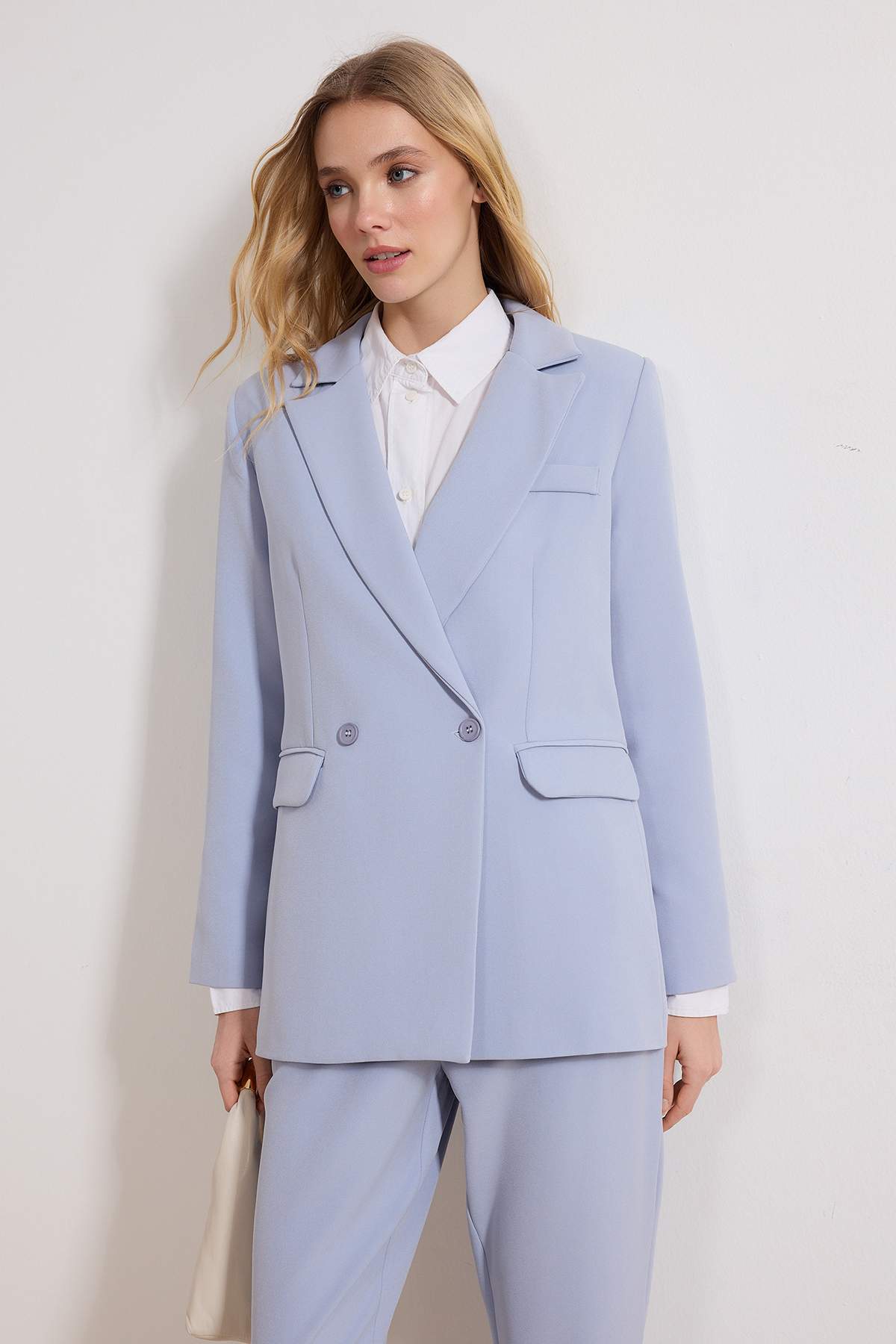 Trendyolmilla Modest Açık Mavi Blazer Ceket-Pantolon Dokuma Alt