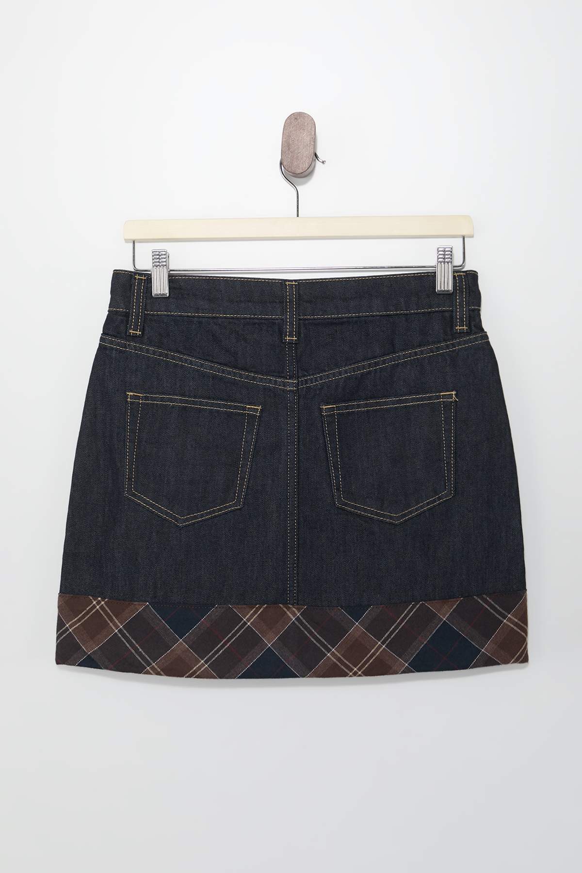 Trendyolmilla  Koyu Mavi Ekose Detaylı Mini Denim Etek TWOSS26ET00067 - Görsel 7