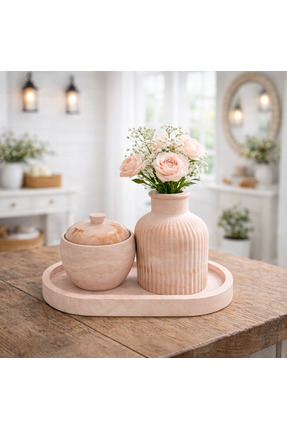 ORANGE CONCEPT 3'lü Dekoratif Bohem Tarz Bakır Desenli Set (Vazo, Kapaklı Kut...