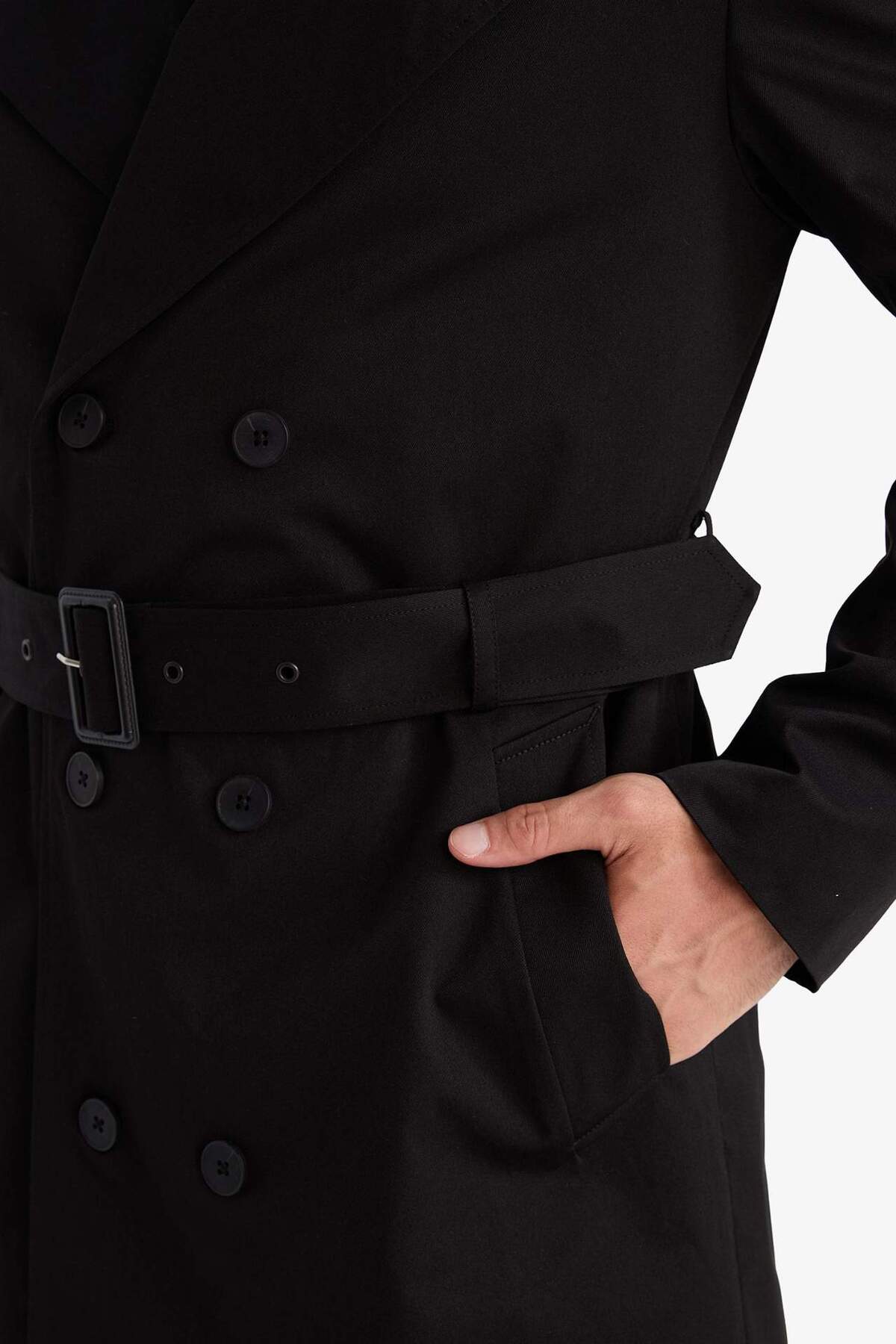 Defacto  Slim Fit Dar Kesim Astarlı Düğmeli Cepli Kemerli Mevsimlik Baharlık Trençkot D5528AX25SP - Görsel 5