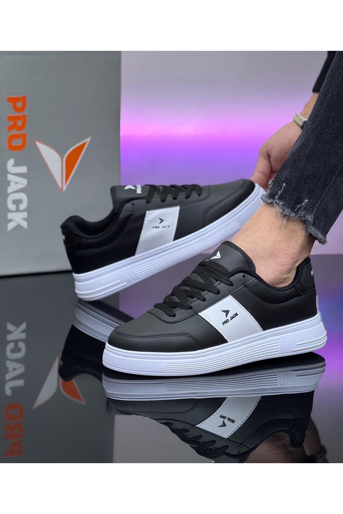 PRO JACK Siyah Beyaz Günlük Ortopedik Sneaker Erkek Spor Ayakkabı - PJ732 görsel 3
