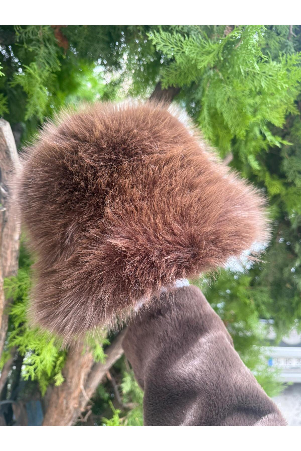 Axesoire 14500 Mango Kumaş Kahverengi Peluş Kalpak Şapka görsel 5