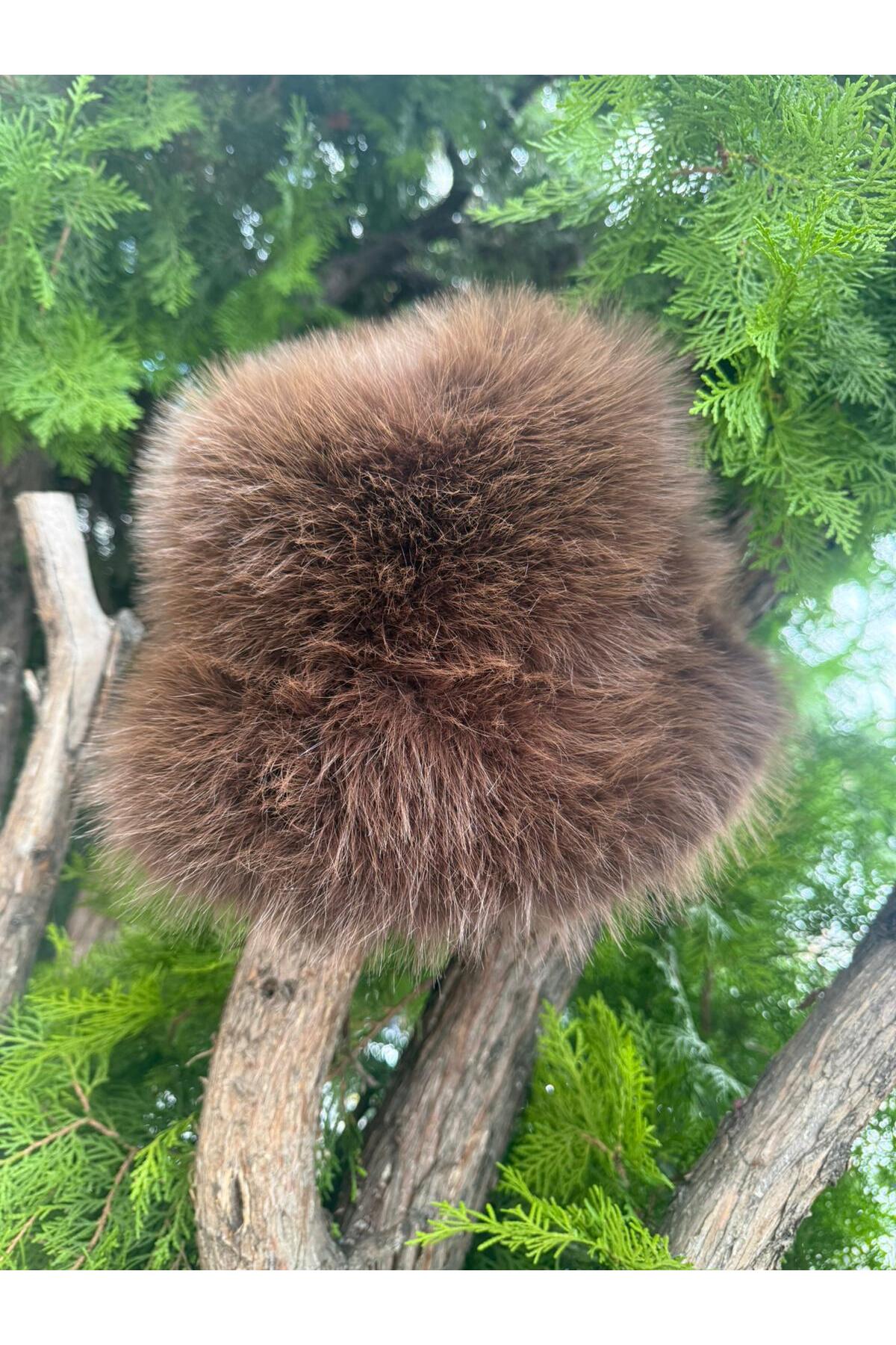 Axesoire 14500 Mango Kumaş Kahverengi Peluş Kalpak Şapka görsel 3