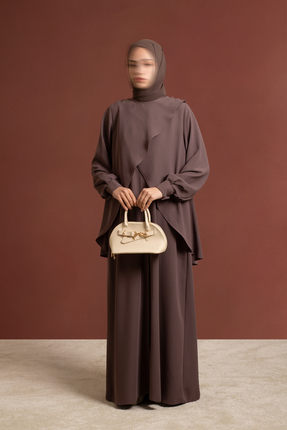 Lemaye Fermuarlı Allerli Ferace - Vizon