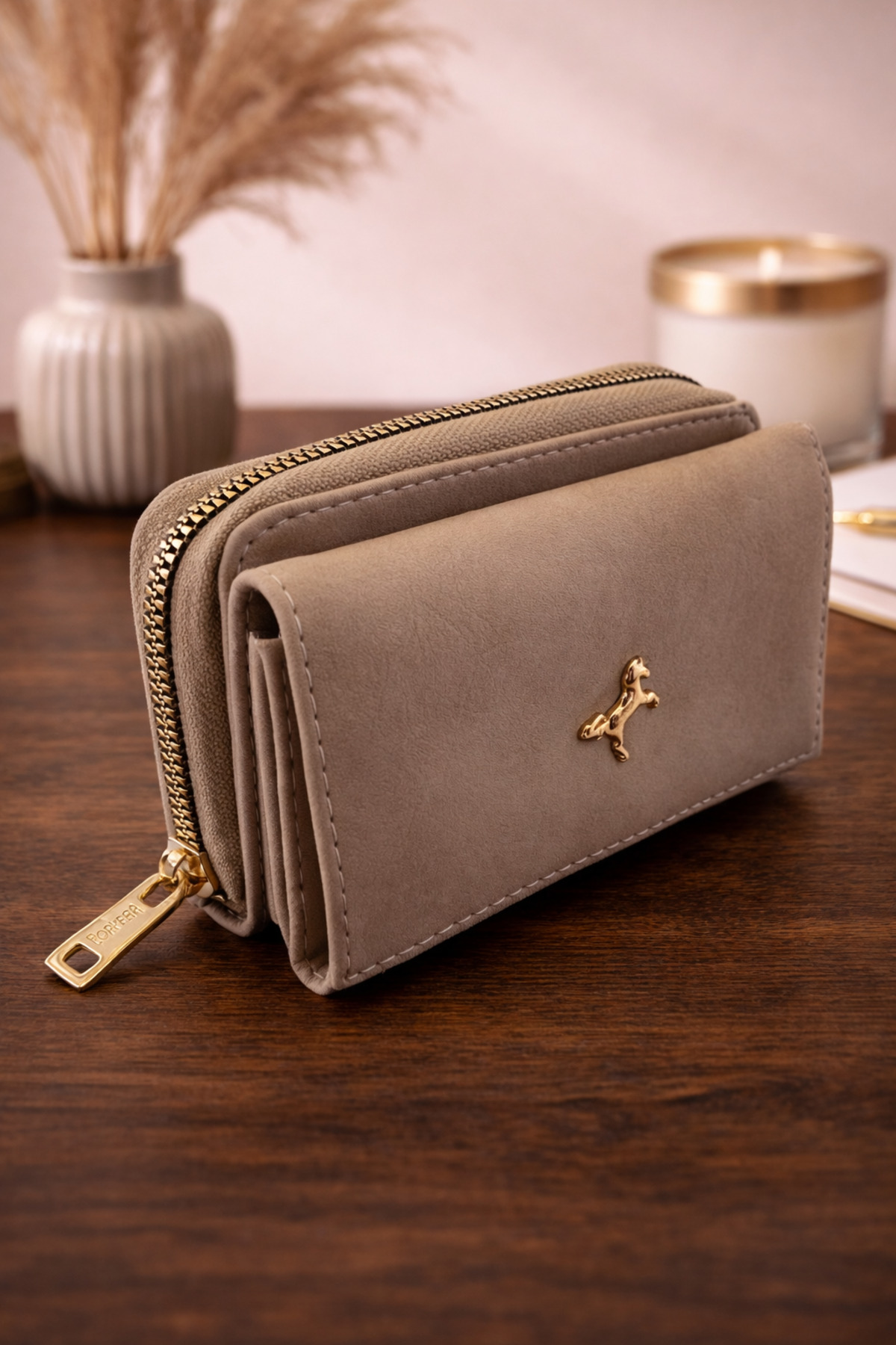 MODEL CÜZDAN  Kadın Cüzdan Yumuşak Deri Çıtçıtlı Fermuarlı Kartlık Bej - Görsel 7