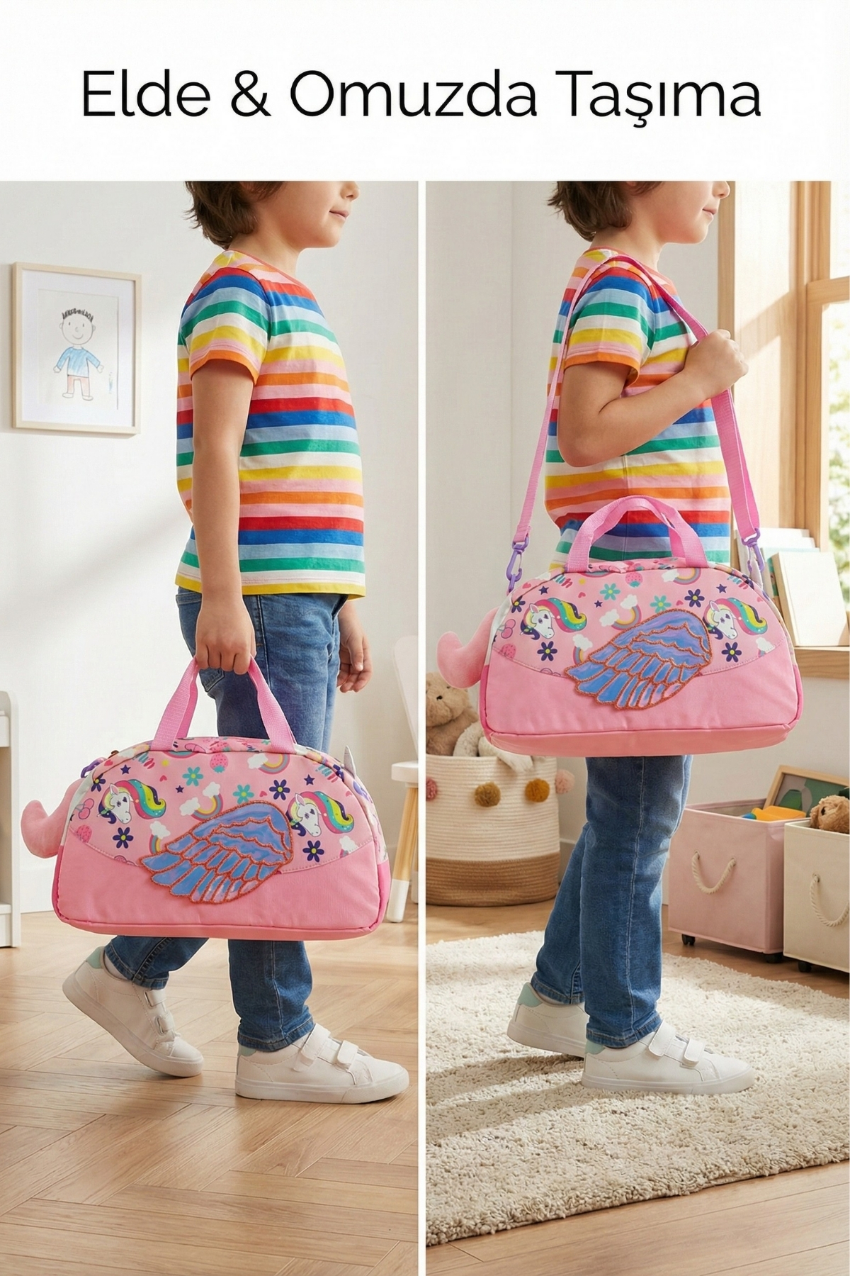 Genel Markalar  Pembe Kuyruklu Çocuk Spor ve Seyahat Çantası 14L – Su Geçirmez, Omuz & El Taşıma - Görsel 7