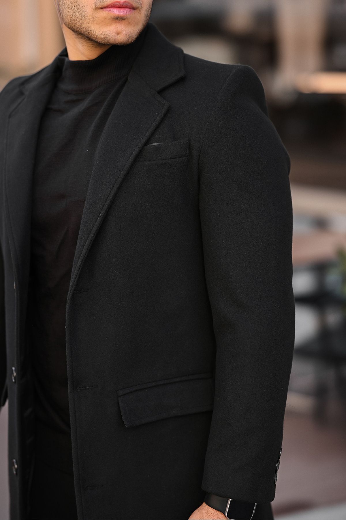 gm giyimarket  Erkek Dar Kesim Uzun Kaşe Kaban - Görsel 8