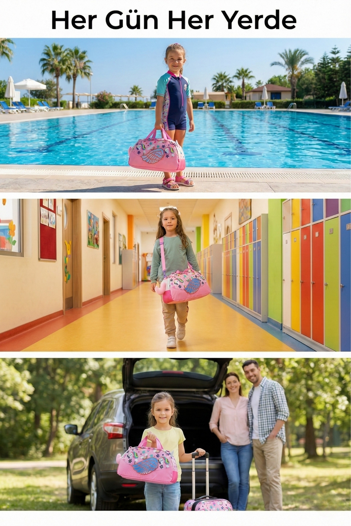 Genel Markalar  Pembe Kuyruklu Çocuk Spor ve Seyahat Çantası 14L – Su Geçirmez, Omuz & El Taşıma - Görsel 8