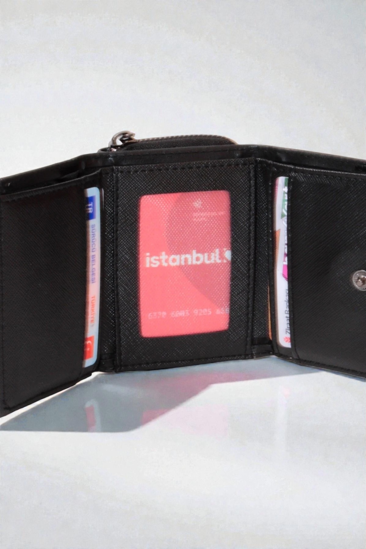 dericom Kadın Fermuarlı Ve Çıtçıtlı Bozuk Para Bölmeli Şık Siyah Cüzdan Kartlık Aksesuar görsel 3