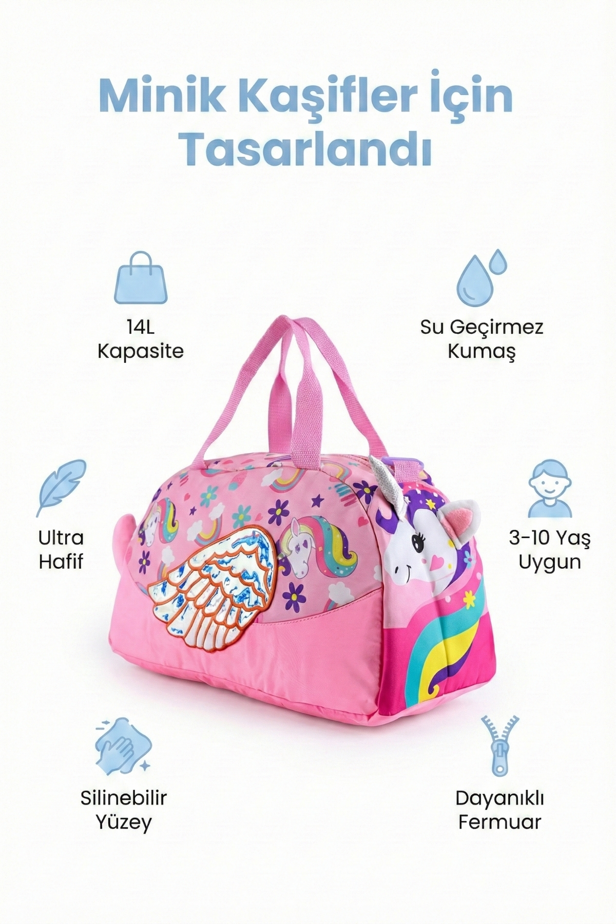 Genel Markalar  Pembe Kuyruklu Çocuk Spor ve Seyahat Çantası 14L – Su Geçirmez, Omuz & El Taşıma - Görsel 4