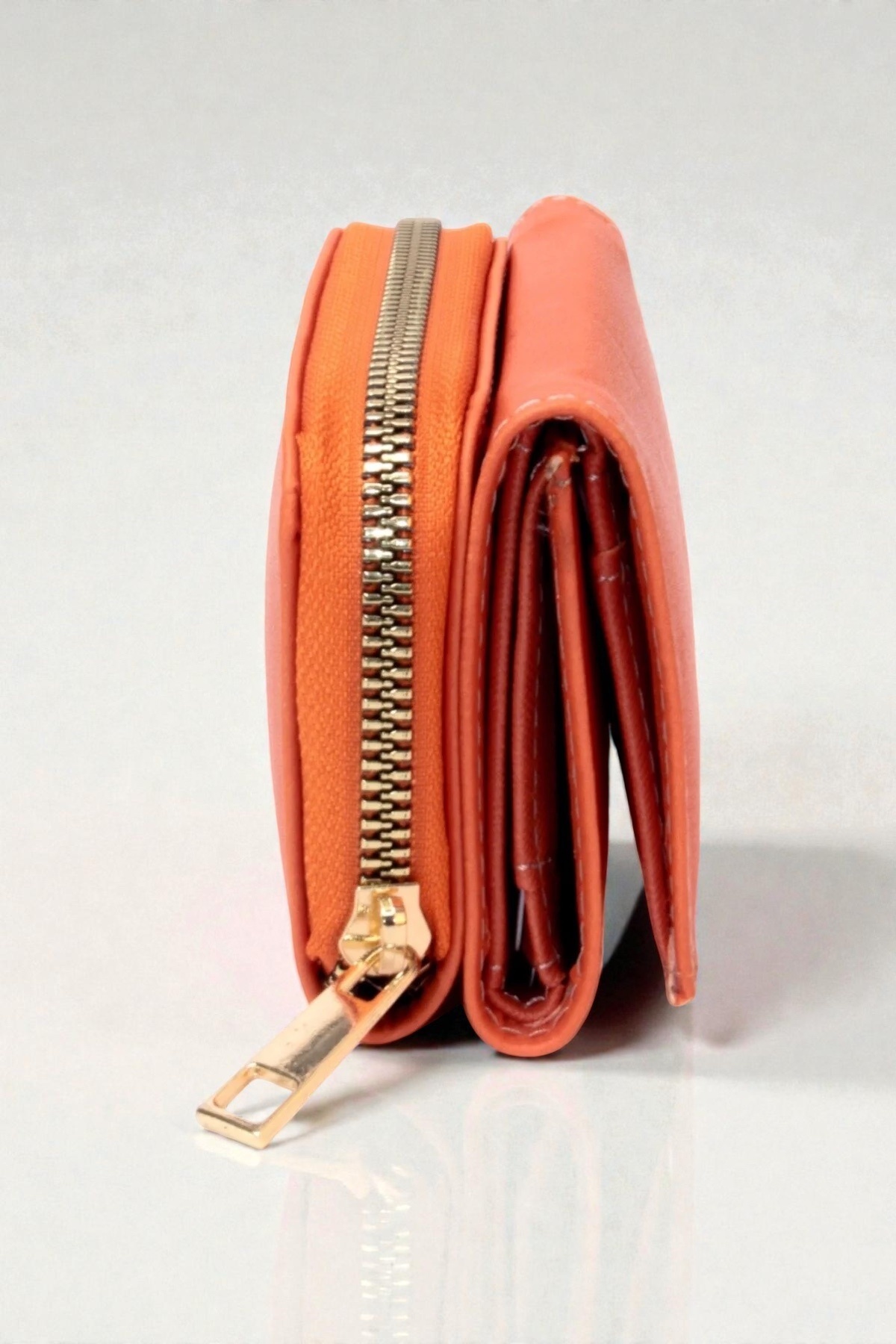 dericom  Kadın Fermuarlı Ve Çıtçıtlı Bozuk Para Bölmeli Şık Turuncu Cüzdan Kartlık Aksesuar - Görsel 3