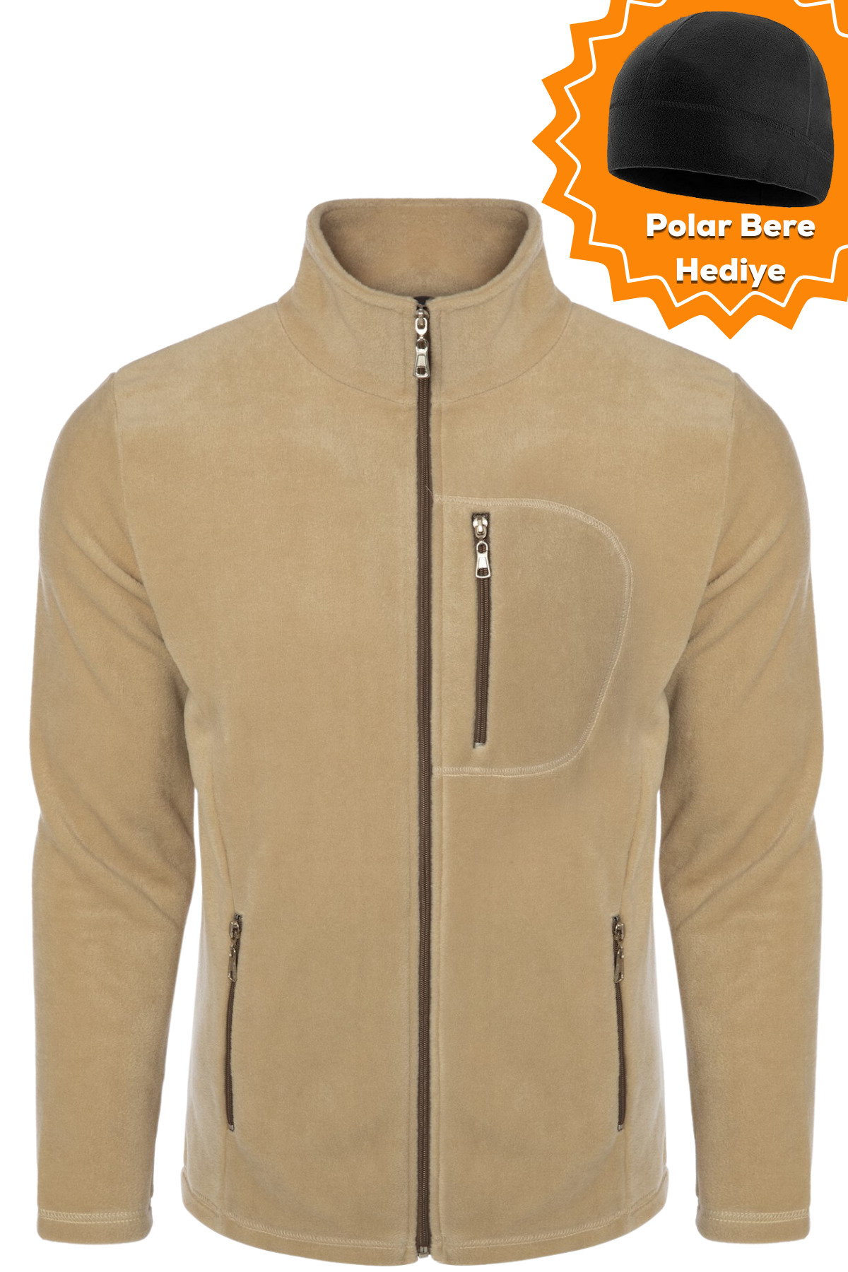 GHASSY CO Erkek Pro Rüzgar Geçirmez 5 Cepli Outdoor Tam Fermuarlı Polar Ceket