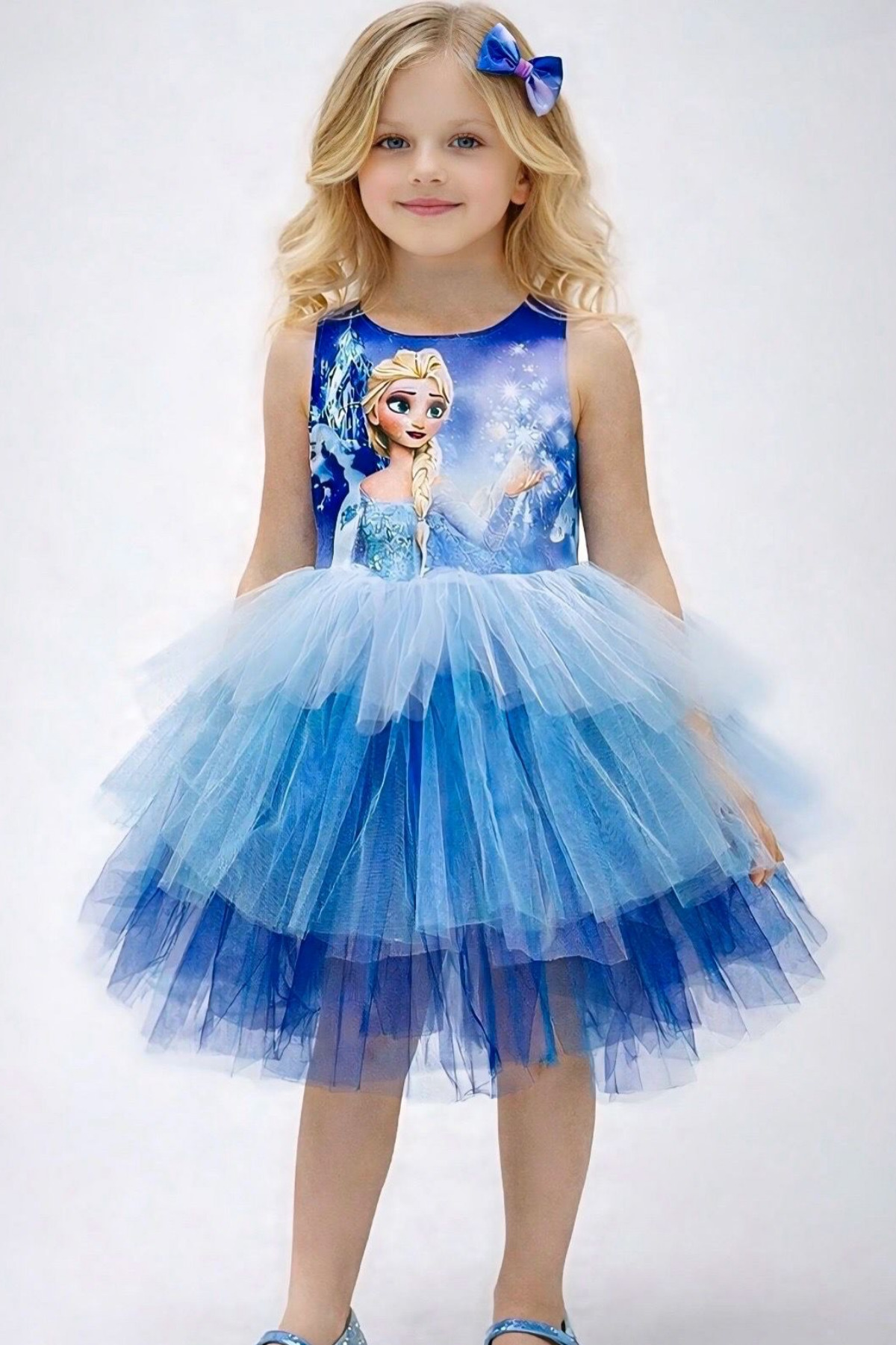 Ceylin Fashion Kız Çocuk Elsa Mavi Tütülü Doğum Günü Elbisesi CF-25003