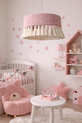 YUTEDEKOR Makrome Pembe Avize – Çocuk Odası, Salon, Yatak Odası, Kafe & Resto...