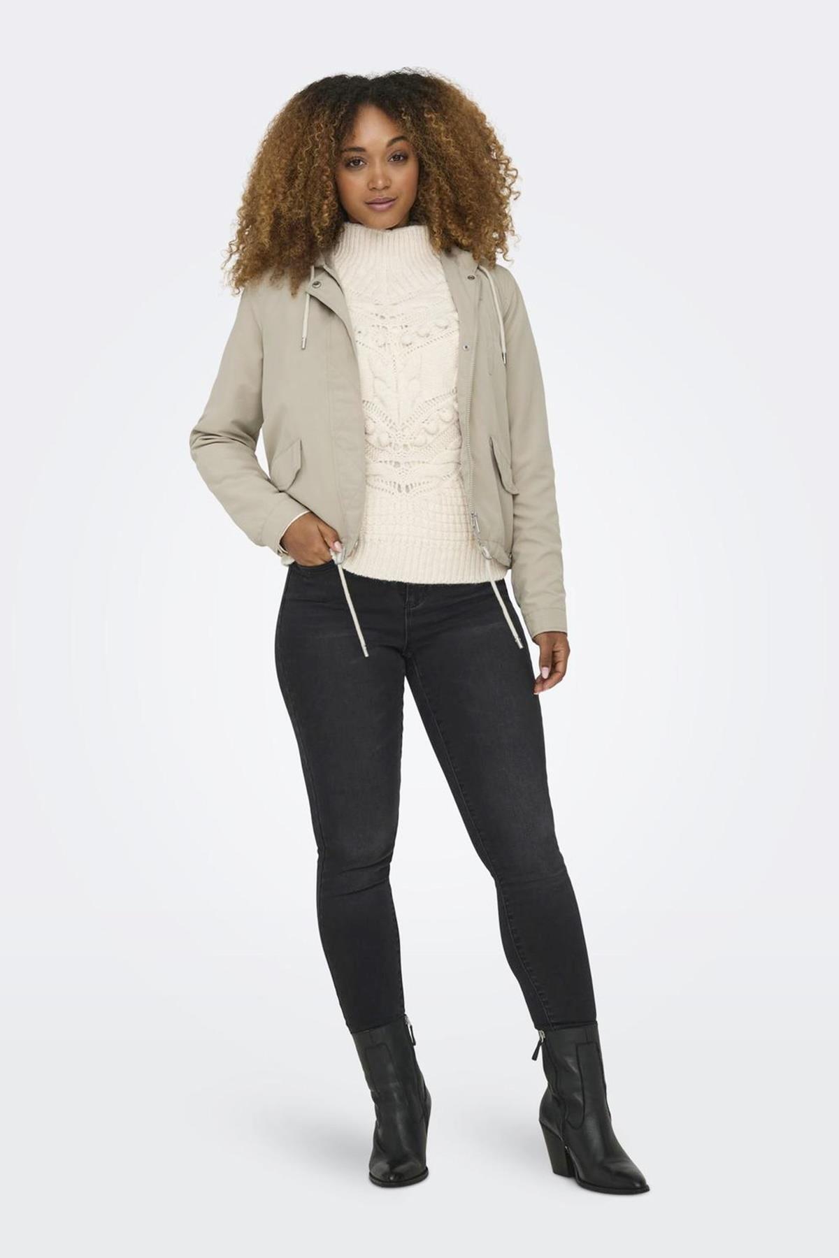 ONLY  Skylar Hood Spring Kadın Kahverengi Kapüşonlu Ceket