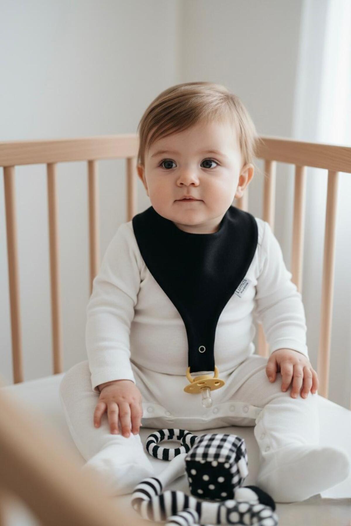 Lumos Trade Emzik Tutucu Mama Önlüğü - Siyah Renk %100 Pamuk Kumaş Emzik Askısı fotoğrafı 3 (önizleme)