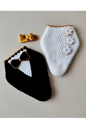 Meyra Home Çeyizlik 2'li Siyah Beyaz Gelin Damat Lif Seti Çilek Model