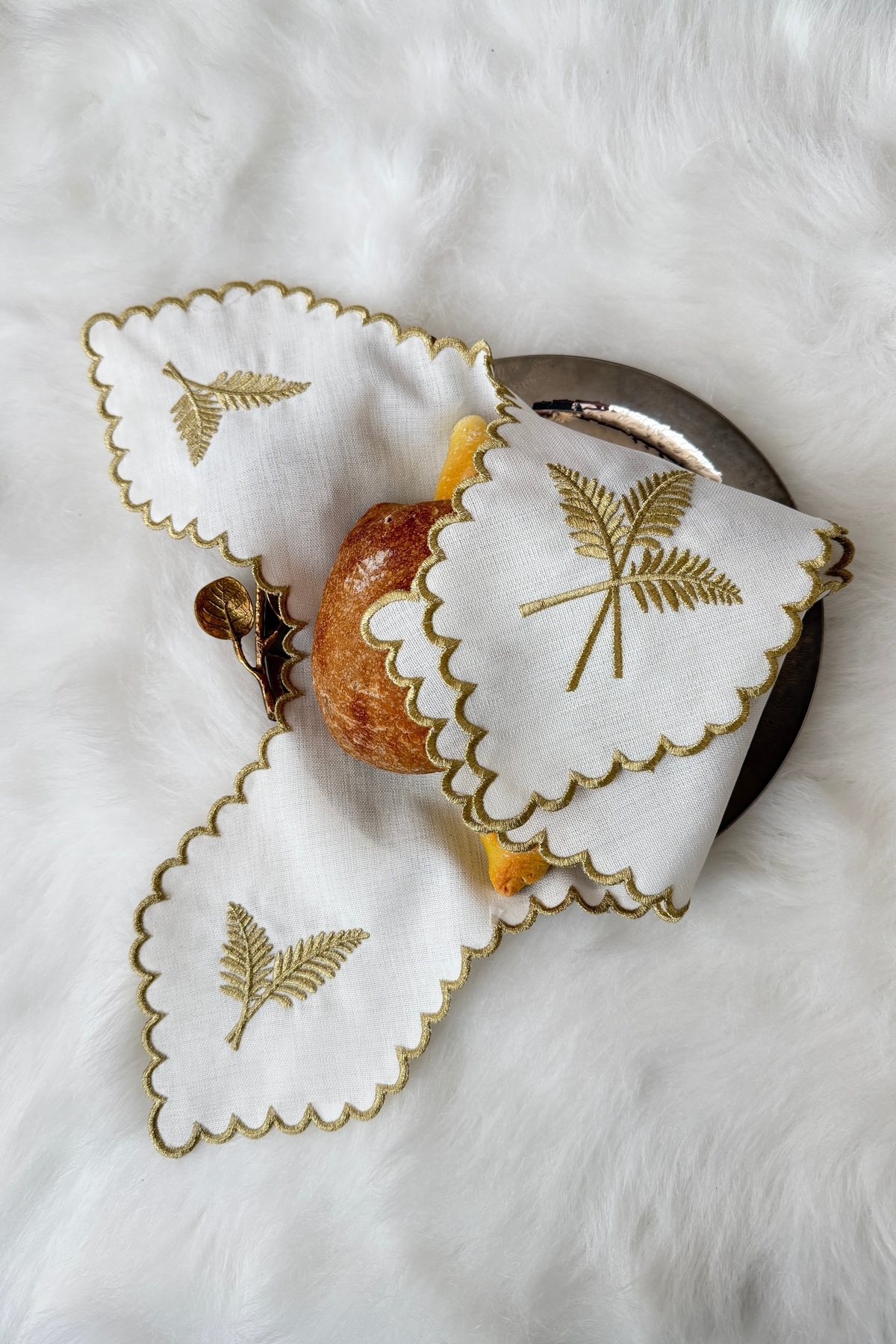 Virgo Embroidered Bread Cover. Gold