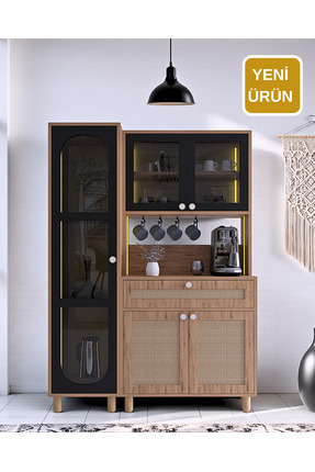 FLORADESİGN Ambiyans Kahve Köşesi Dolabı | Led Aydınlatmalı Dolap | Tempeli K...