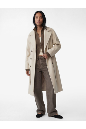 Koton Kruvaze Trenç Kaban Kaşe Kemerli Cepli Düğmeli