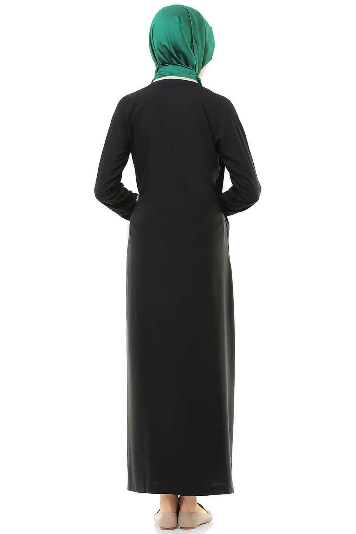 Genel Markalar  Kadın Siyah Yandan Bağlamalı Namaz Elbisesi - Görsel 4