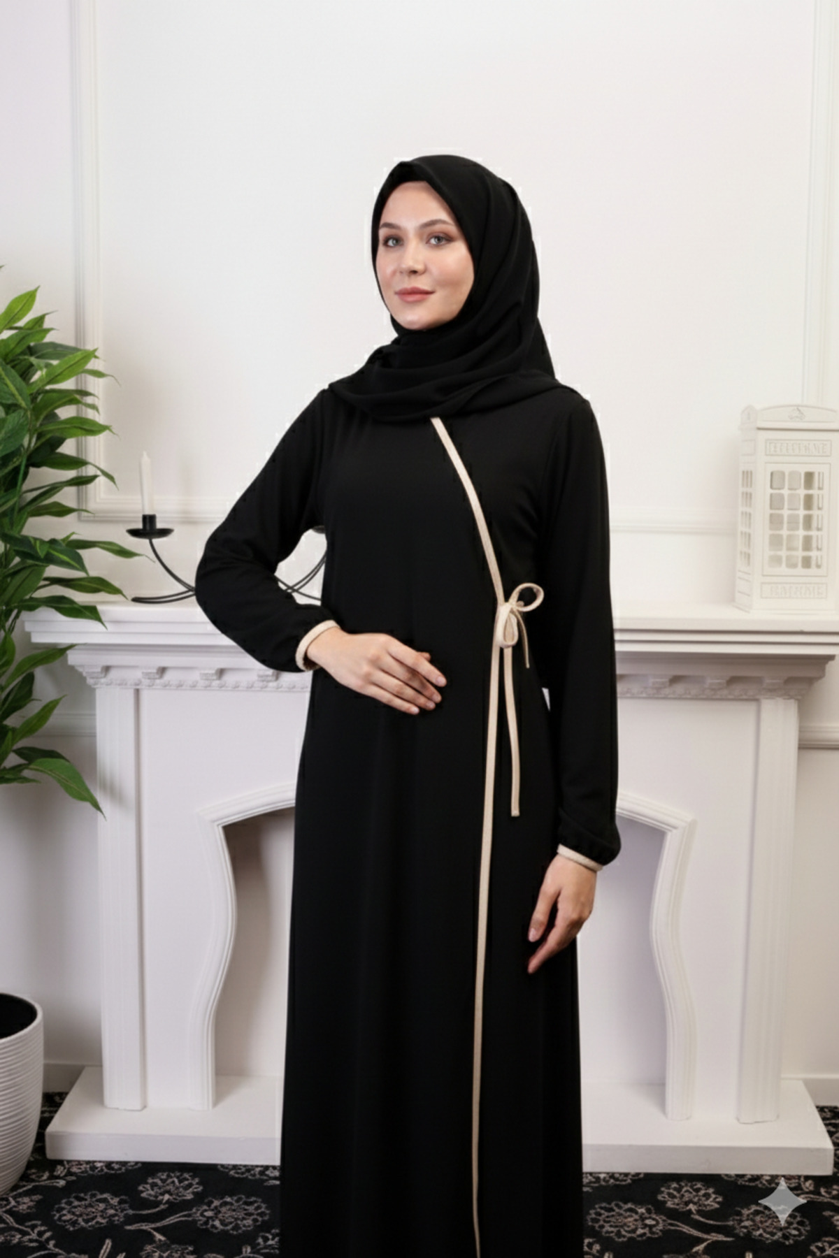 Genel Markalar  Kadın Siyah Yandan Bağlamalı Namaz Elbisesi
