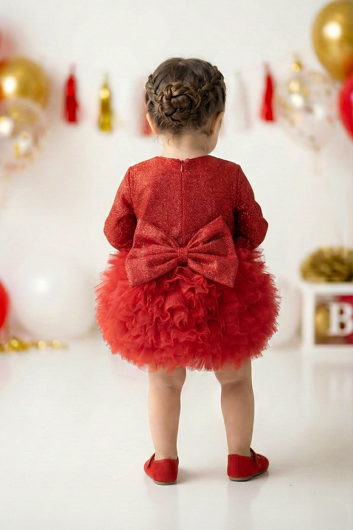 Baby Animals Kız Bebek Elbise Kız Çocuk Elbise Doğum Günü Parti Düğün Tütü Tüllü Uzun Kollu Astarlı Elbise fotoğrafı 2 (önizleme)