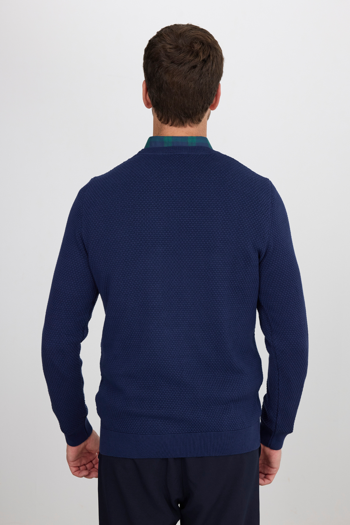 Tudors  Erkek Standart Fit Normal Kesim Bisiklet Yaka Petek Desenli Lacivert Triko Kazak - Görsel 8