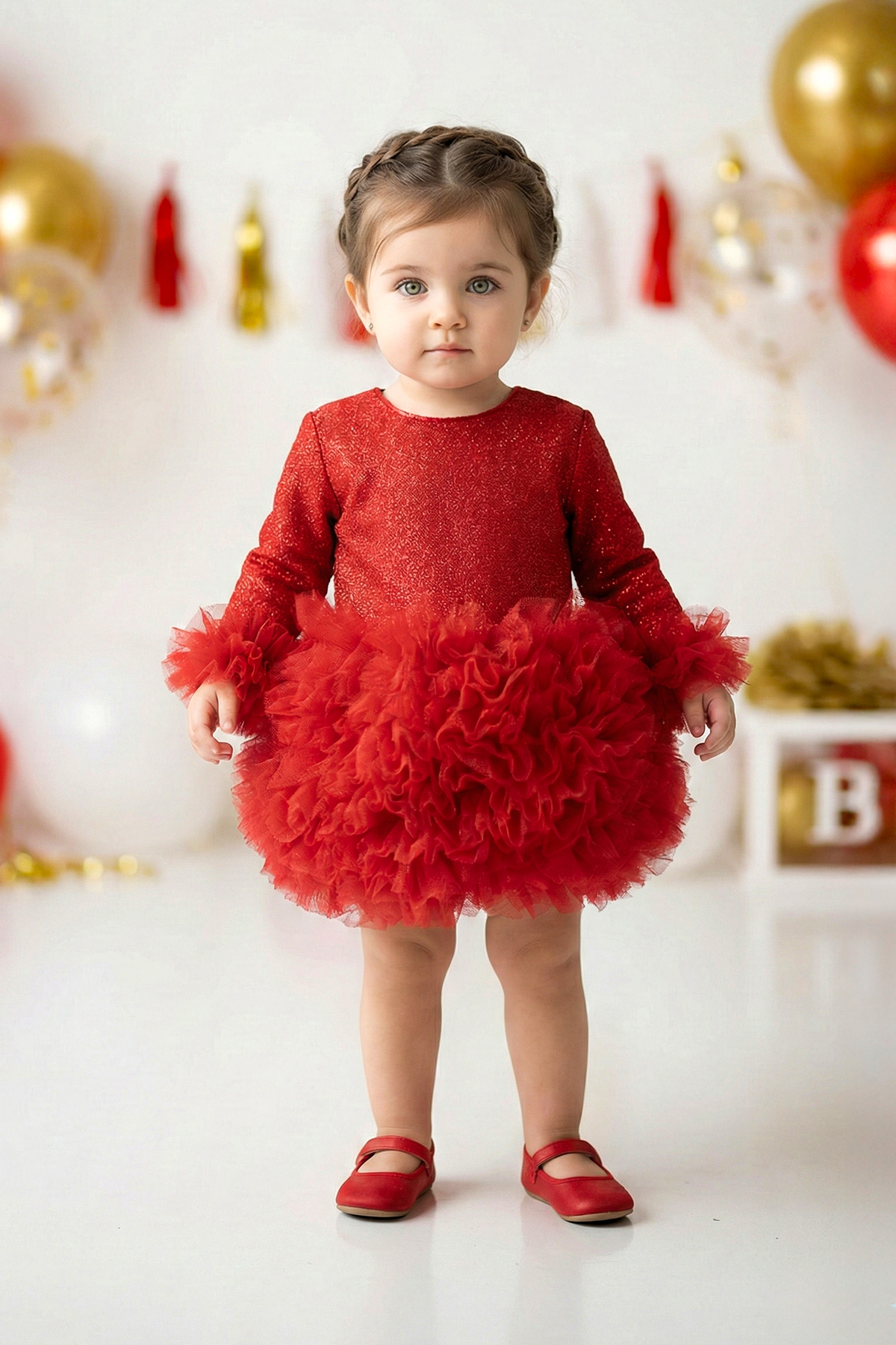 Baby Animals Kız Bebek Elbise Kız Çocuk Elbise Doğum Günü Parti Düğün Tütü Tüllü Uzun Kollu Astarlı Elbise fotoğrafı 4 (önizleme)