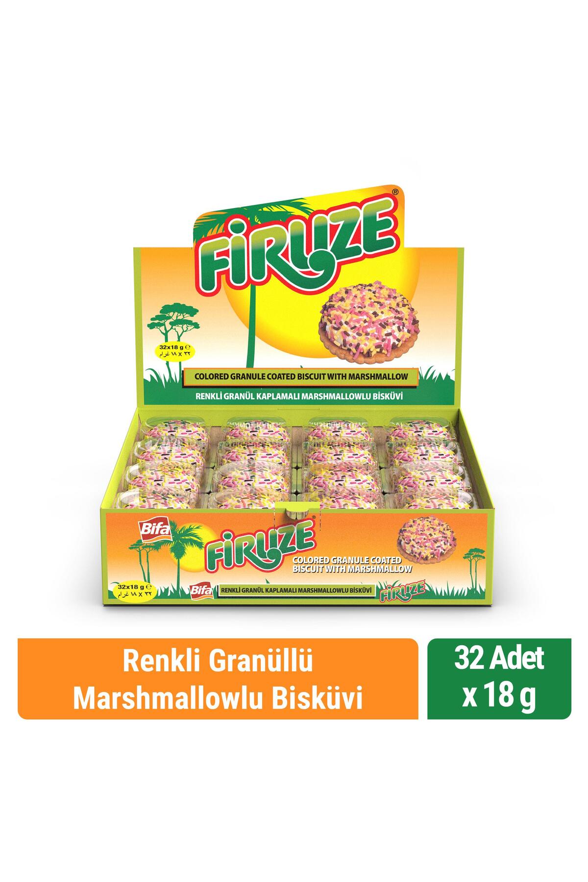 Bifa Firuze Renkli Granül Kaplamalı Marshmallowlu Bisküvi 18 gr x 32 Adet