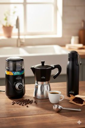 Any Morning Espresso Seti: 240 ml Moka Pot + 600 ml Çelik Termos + Elektrikli...