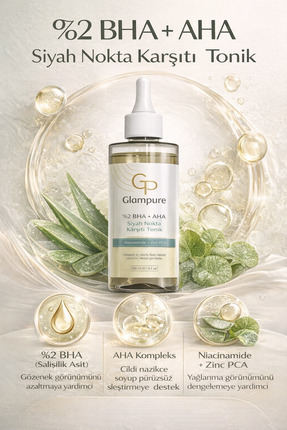 Glampure %2 BHA + AHA Siyah Nokta Karşıtı Tonik 200 ml | Gözenek Arındırıcı |...