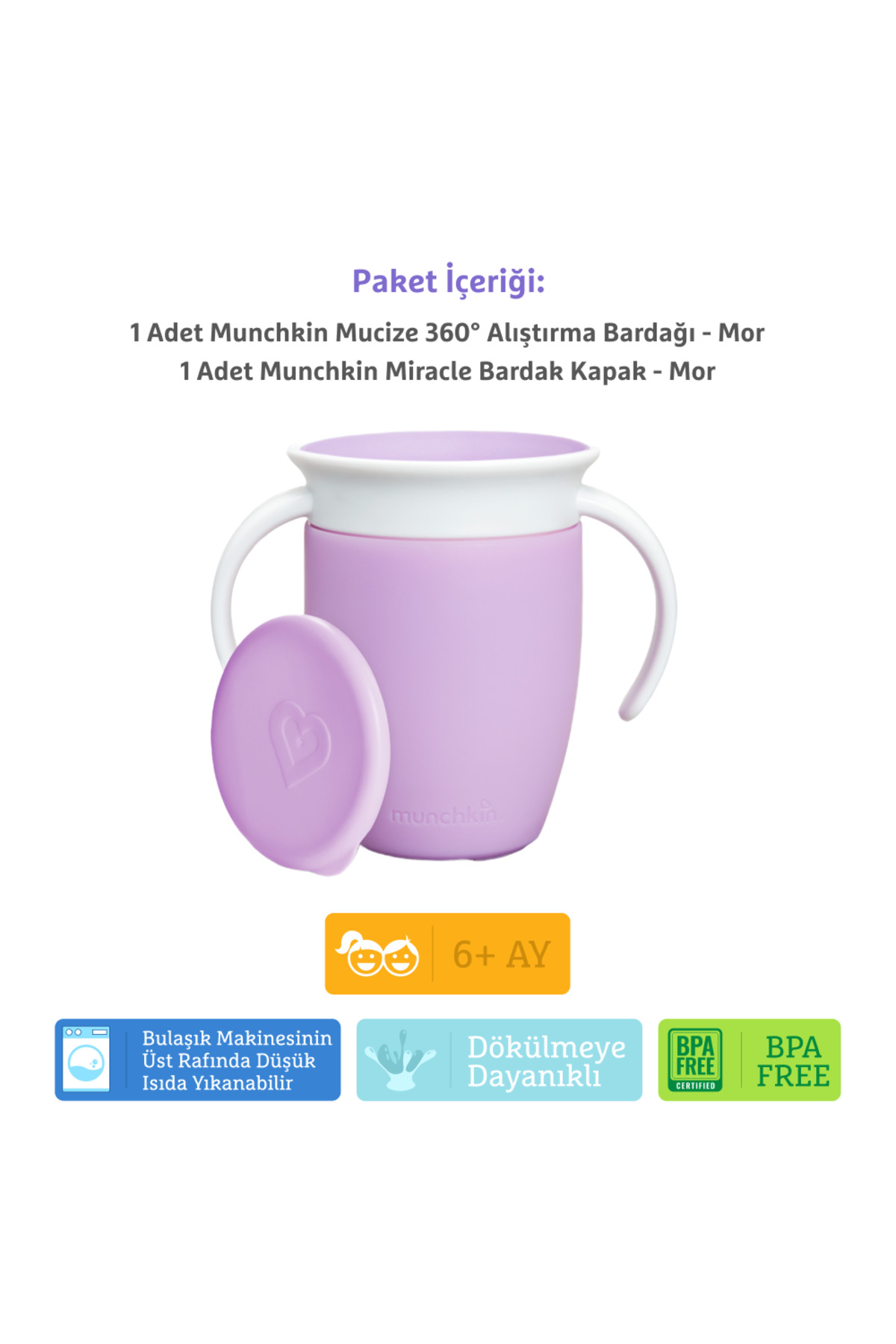 Munchkin Mucize 360° Alıştırma Bardağı, 6ay+, 207ml, Mor Bardak Kapağı İle Birlikte fotoğrafı 4 (önizleme)