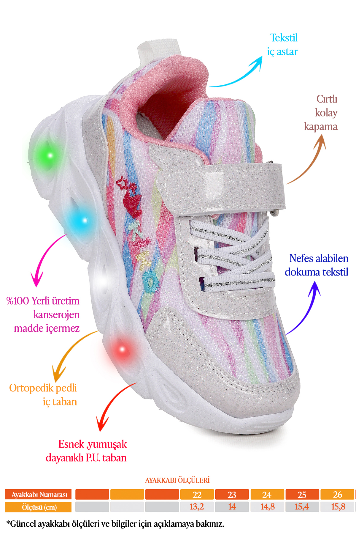 Kiko Kids Teno Cırtlı Işıklı Kız Bebek Spor Ayakkabı fotoğrafı 2 (önizleme)
