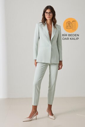 Setre Mint Tek Düğme Detaylı Ceket, Cep Detaylı Dar Kalıp Pantolonlu Takım