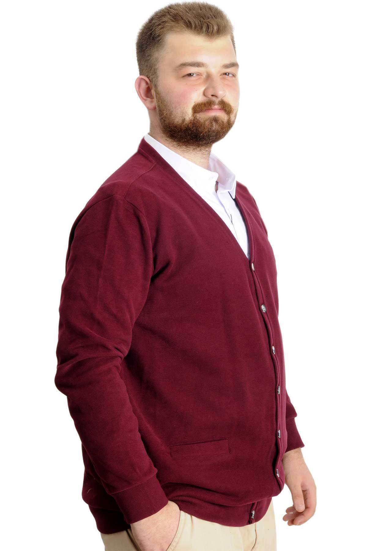 ModeXL Mode XL Büyük Beden Erkek Hırka Vanize Selanik Düğmeli 20548 Bordo görsel 3